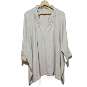 Like Love Linen Blend Cream Ruffle Neck Boxy Fit Tunic Top size large